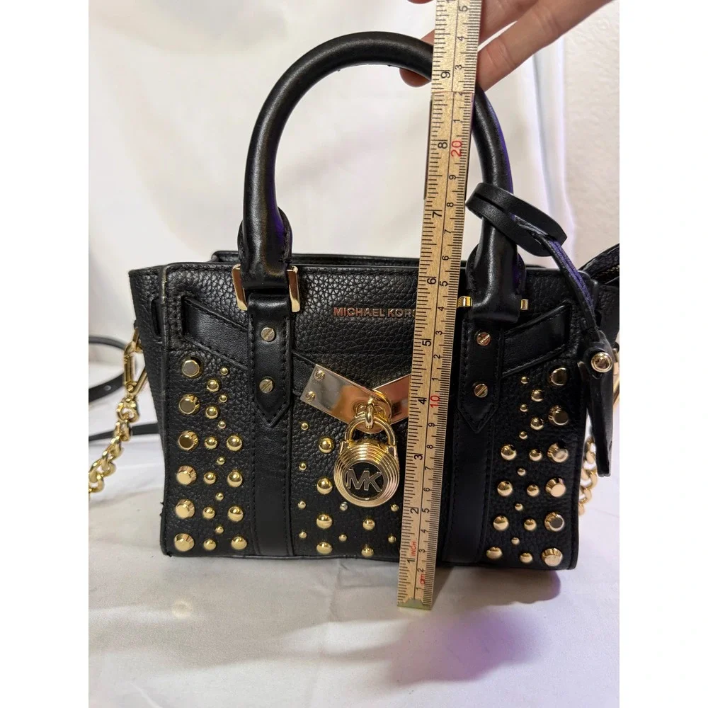 Michael Kors Hamilton Mini Messenger Black Pebbled Leather Studded Crossbody Bag